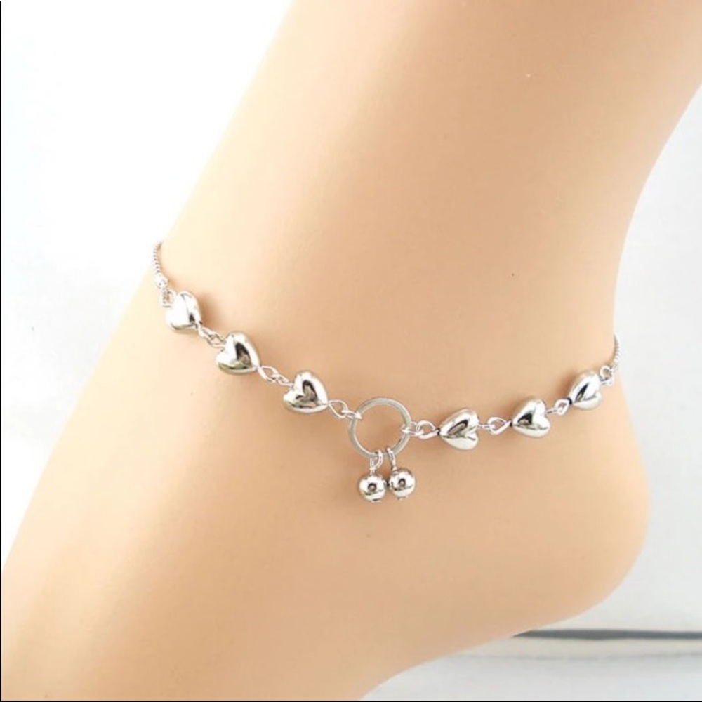 Silver hearts - cherries Anklet